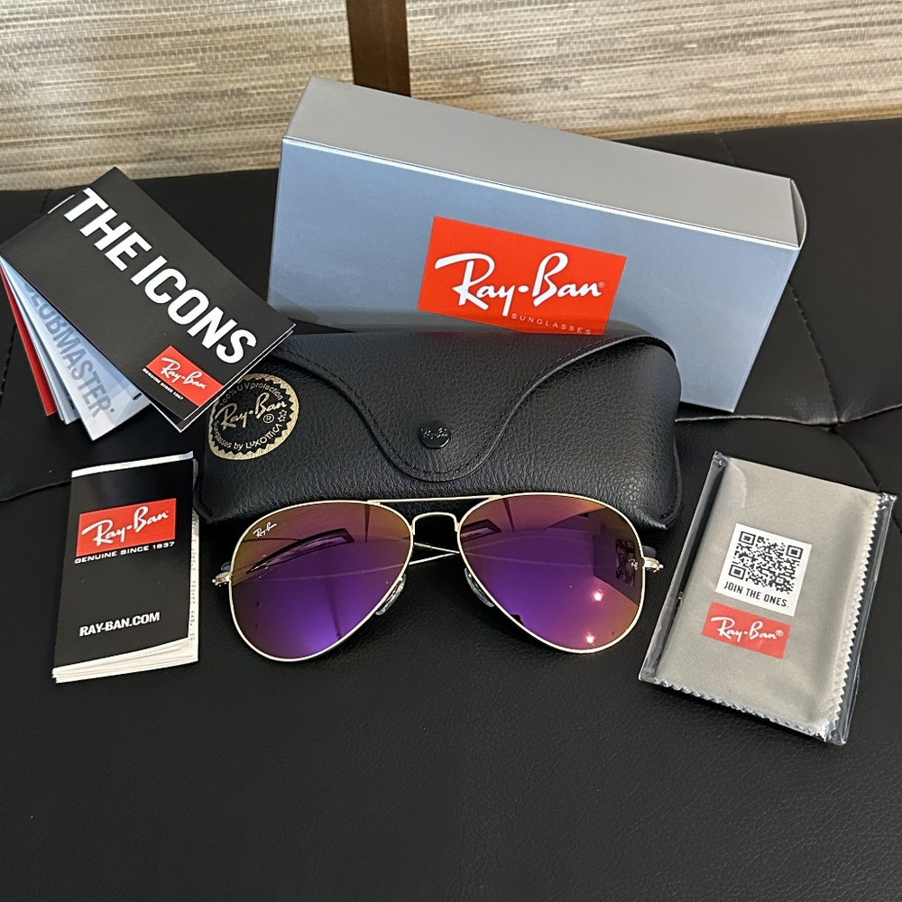 LIKE NEW Ray-Ban Aviator RB3025 Purple Mirror Ray ban Sunglasses - Picture 11 of 15